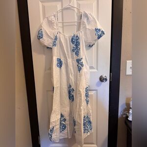 J. Crew Factory White and Blue Floral Dress